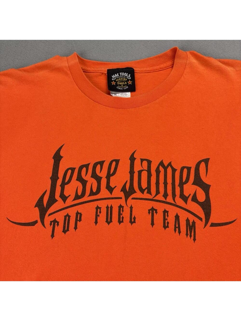 Vintage Mac Tools Jesse James Top Fuel Team T Shirt Size XL Orange